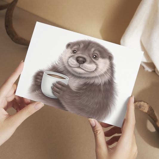 Saukko ja kahvikuppi -Postikortti - ArtByAnnaK