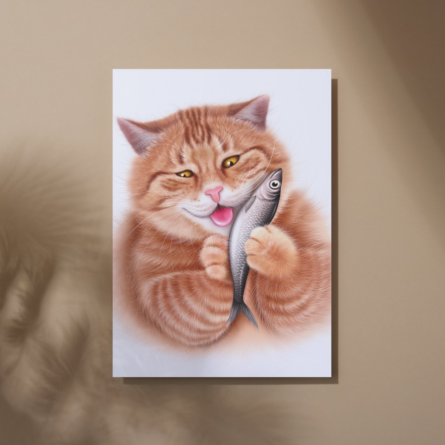 Cat Licks Fish - Art Print
