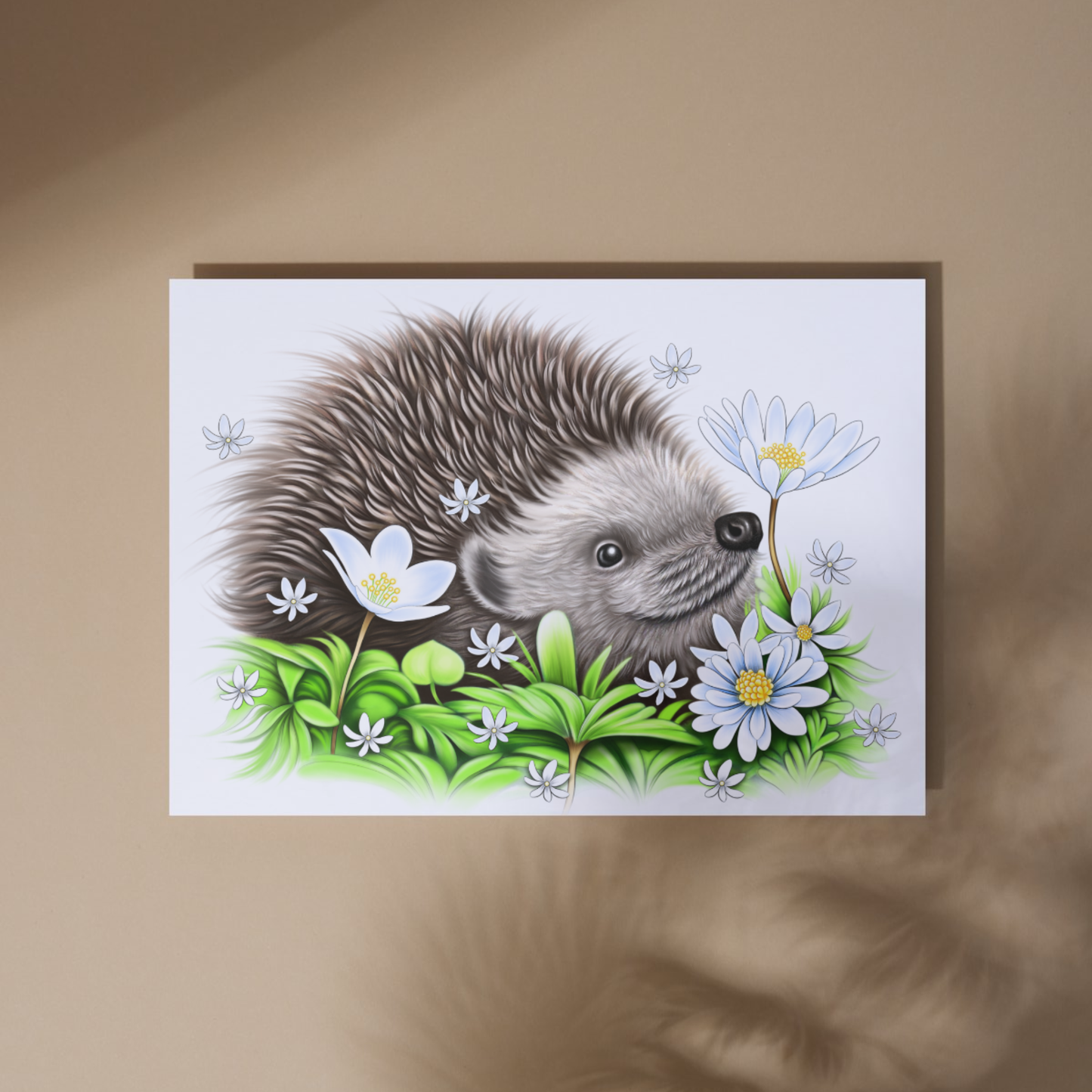 Hedgehog and flowers -Art Print