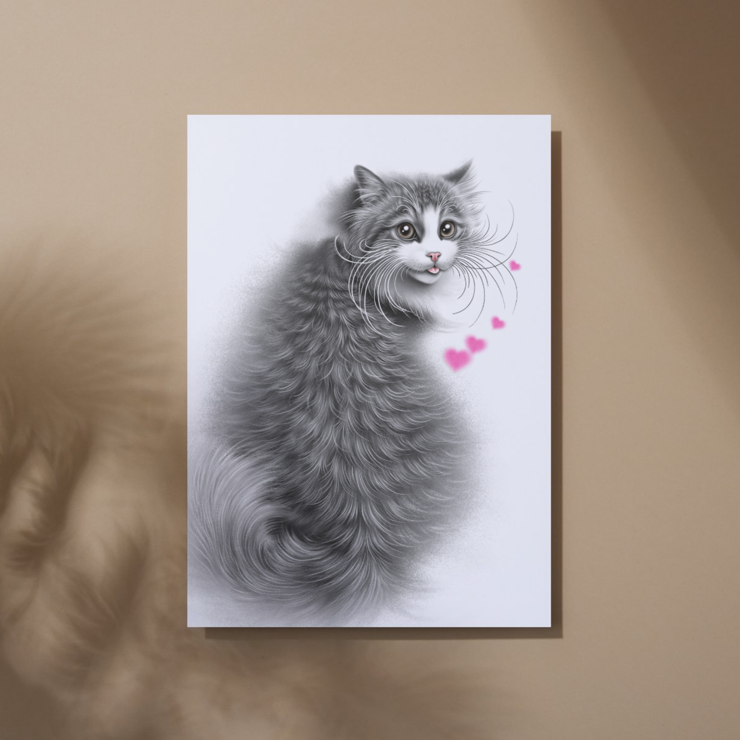 Black and White Cat Sitting -Art Print (Cat Breeds, Kitty)