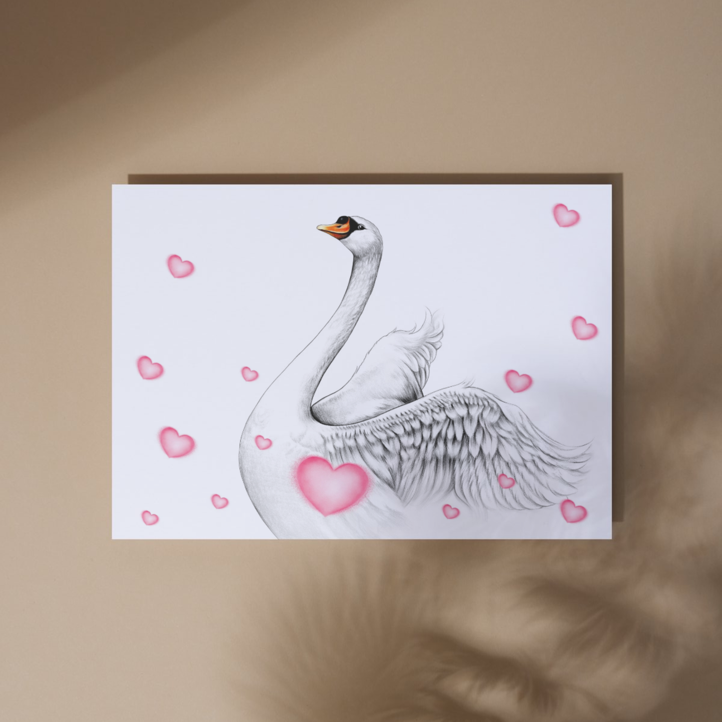 Svan och hjärtan - Konsttryck