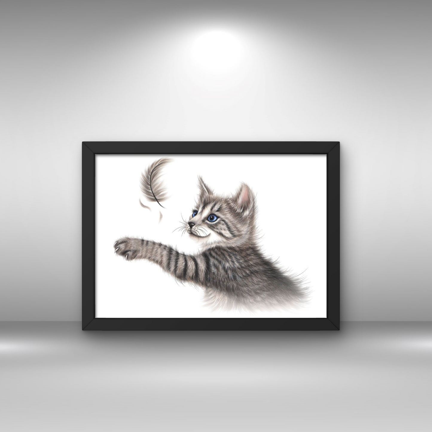 Gray Cat and Feather -Decorative Painting