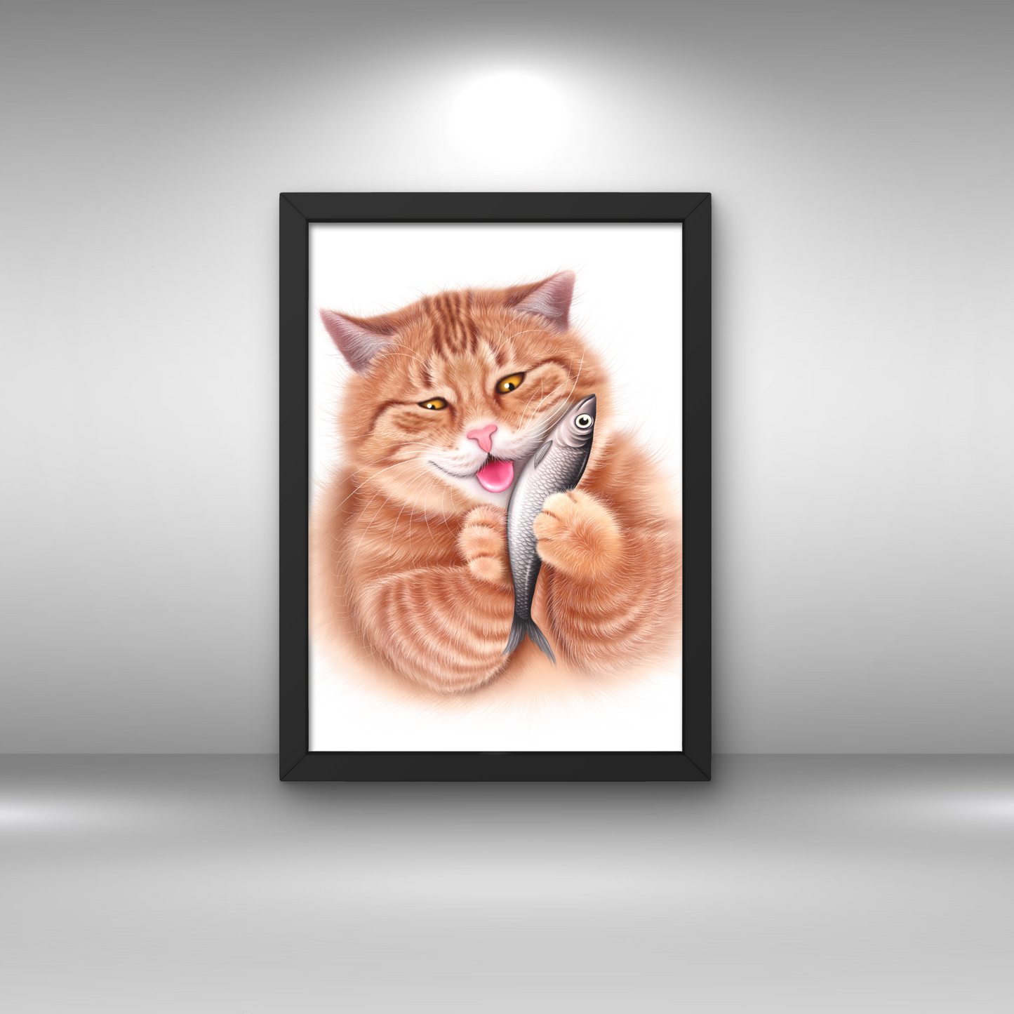 Cat Licks Fish -Decorative Painting