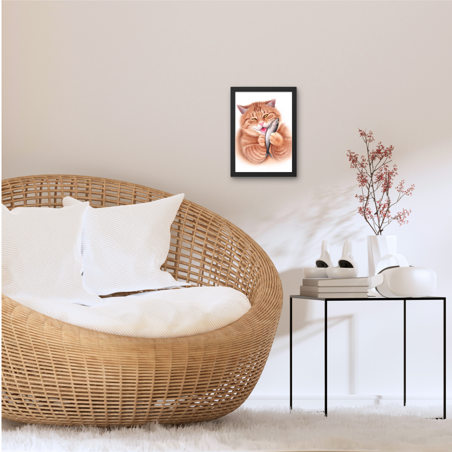 Cat Licks Fish -Decorative Painting