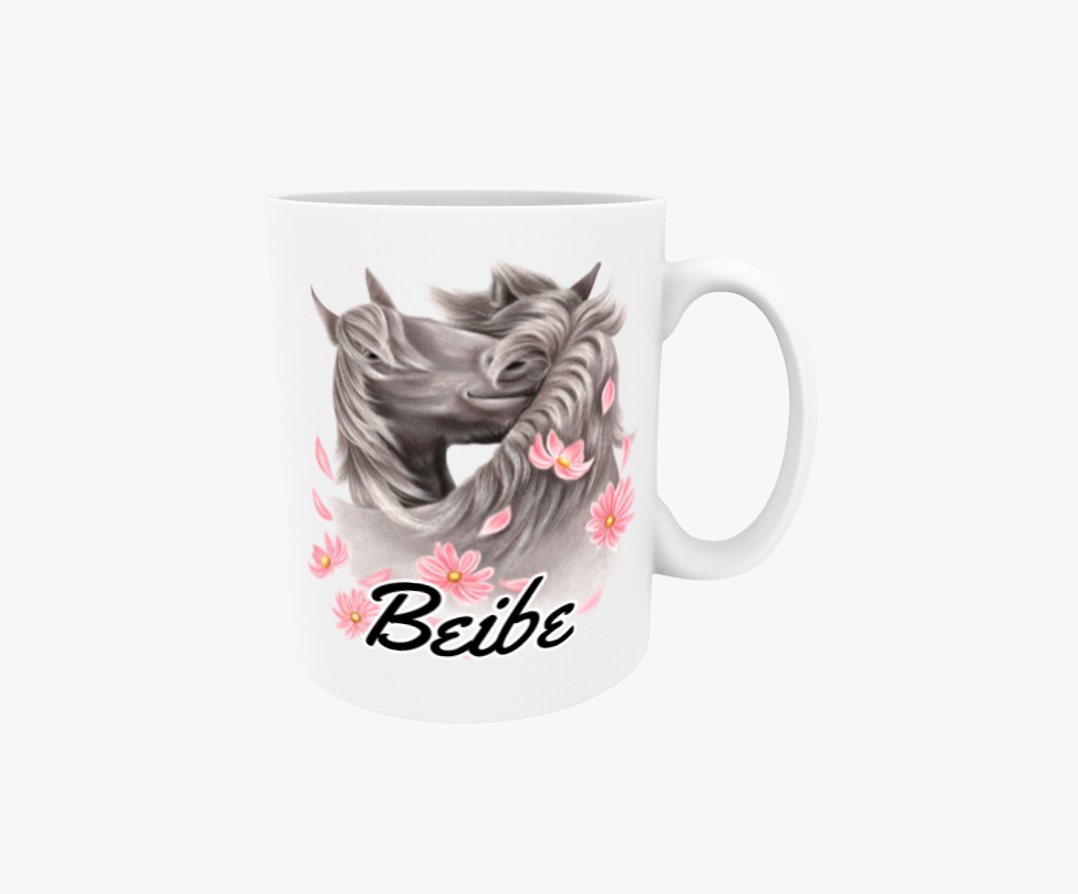Beibe / Hästar och blommor - Textmugg