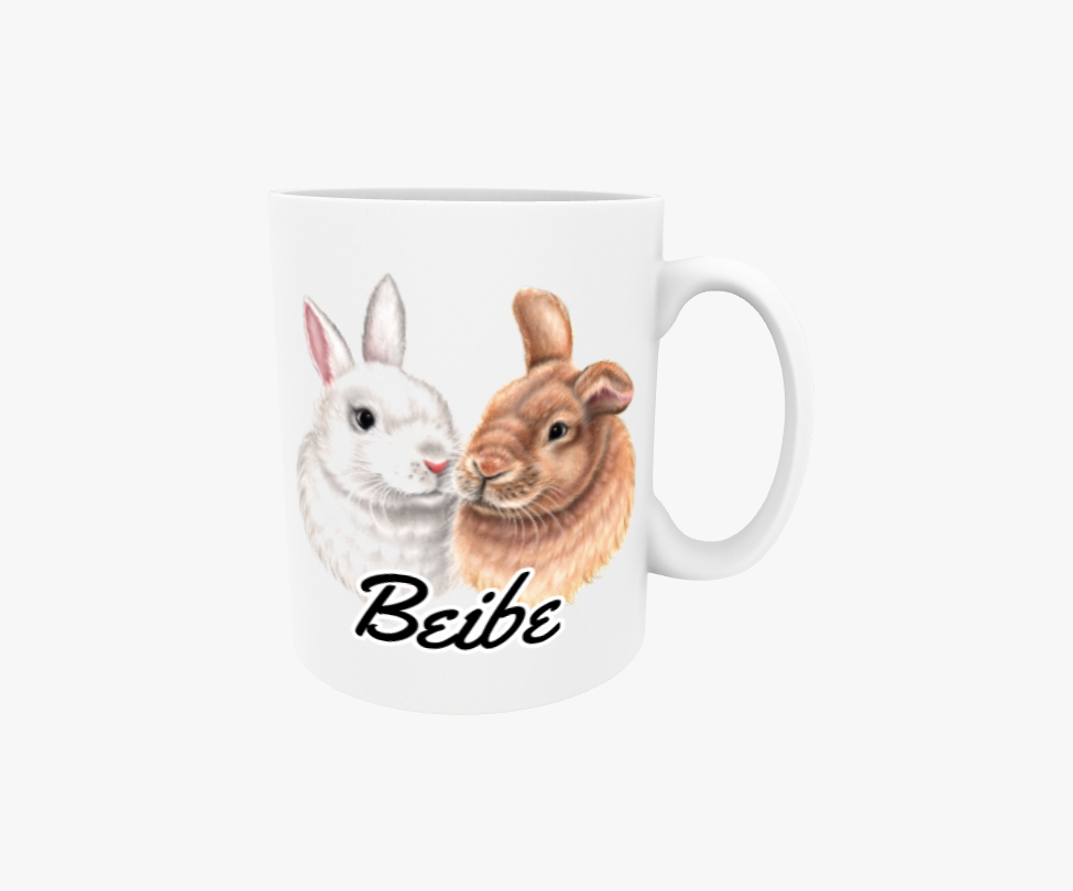 Beibe / Kaninpar Vit och Brun - Textmugg