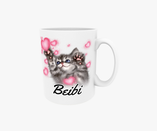 Baby / Grå Kattunge och Hjärtan - Textmugg