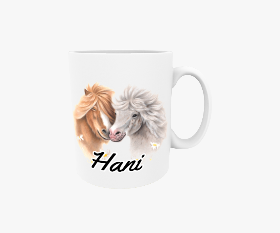 Hani / Ponnypar och blommor - Textmugg