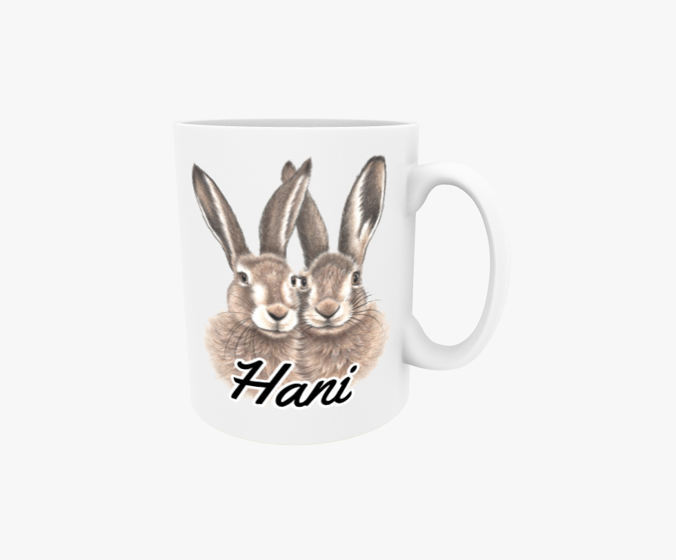 Höna / Brunt Kaninpar - Textmugg