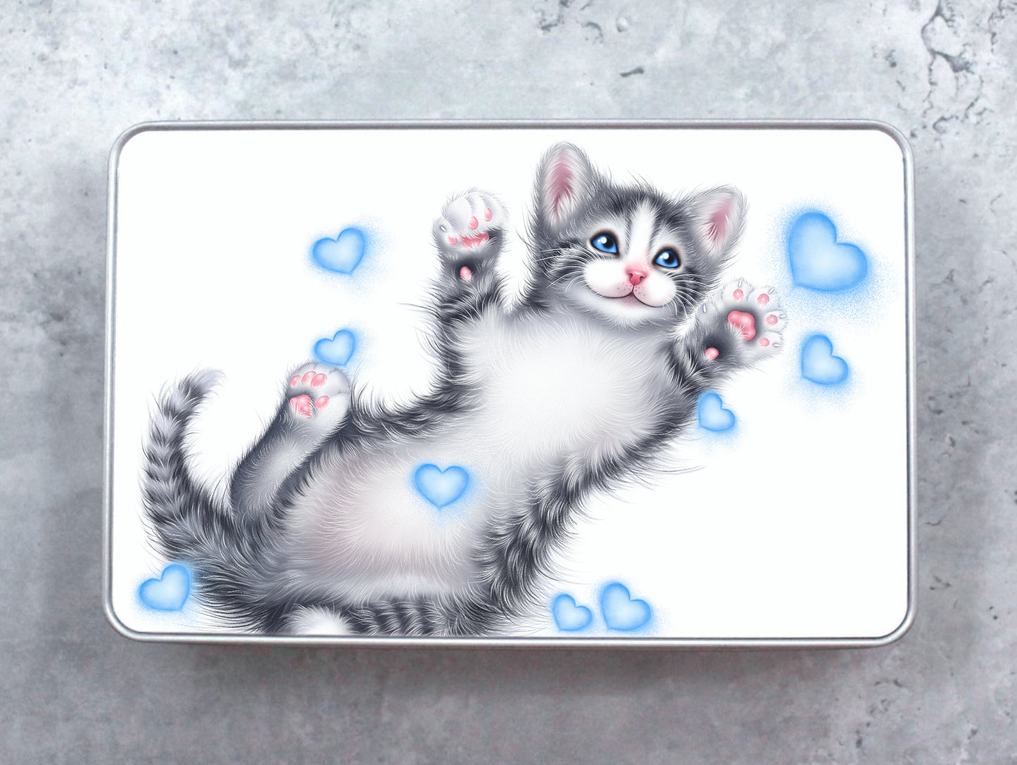 Kitten and Blue Hearts Tin Box (Cat Breeds, Kitty)