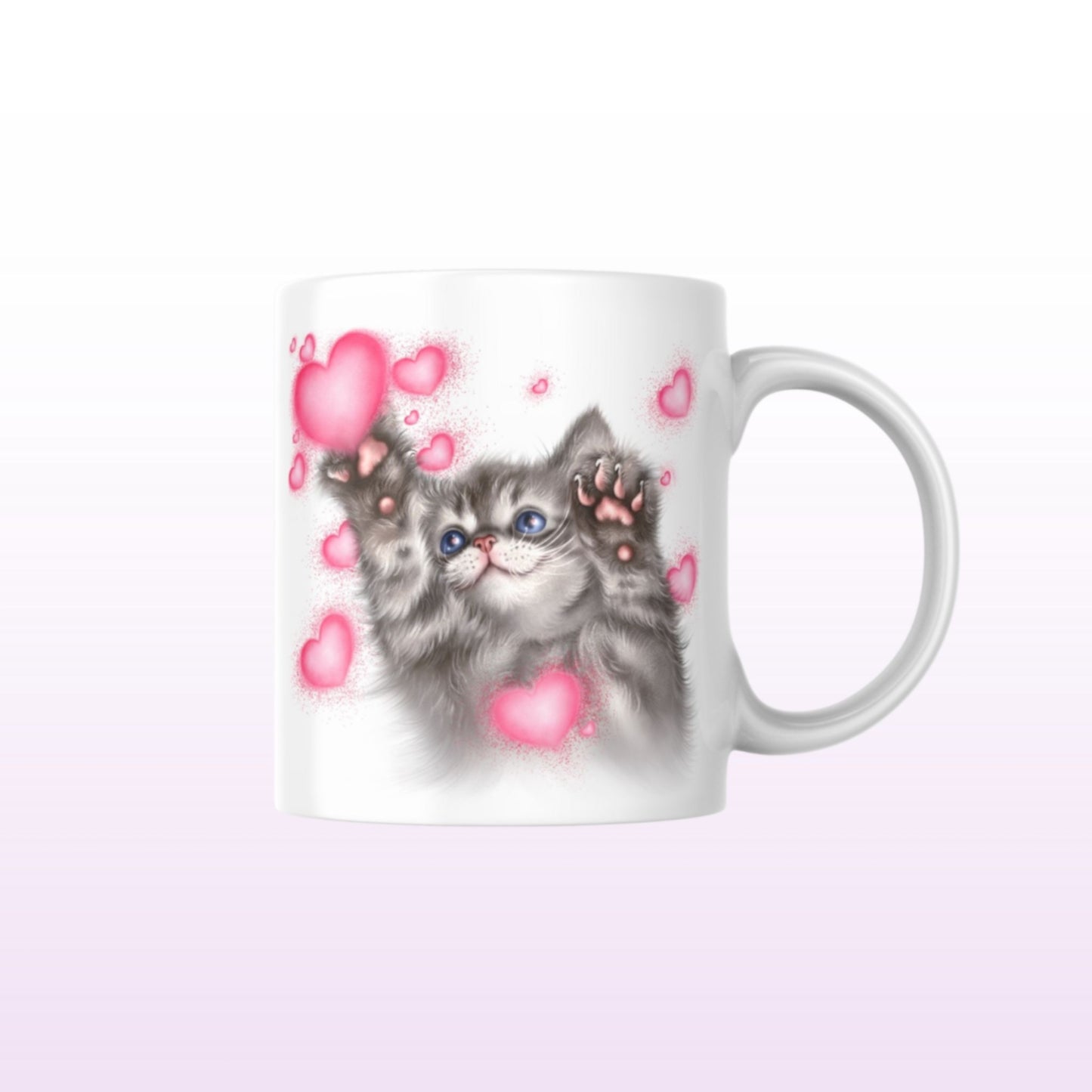 Grey Kitten and Hearts Mug (Cat Breeds, Kitty, Cat Mug, Cat Mug)