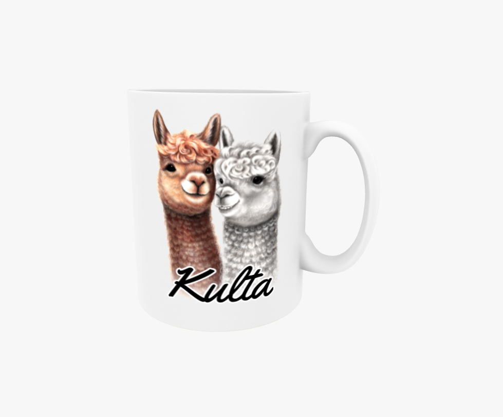 Gold / Alpaca Couple / Llama Couple -Text Mug