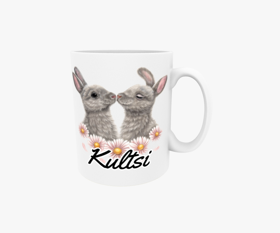 Kultsi / Kaniner och blommor - Textmugg