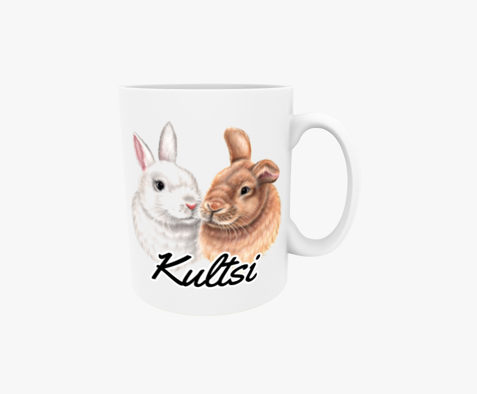 Kultsi / Kaninpar Vit och Brun - Textmugg