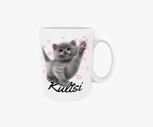 Kultsi / Scottish Fold Kattunge och Hjärtan - Textmugg