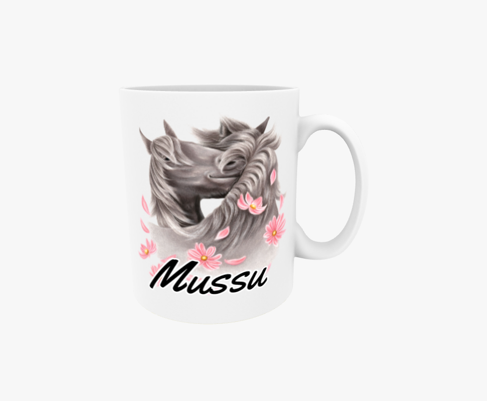 Mussu / Hästar och blommor - Textmugg