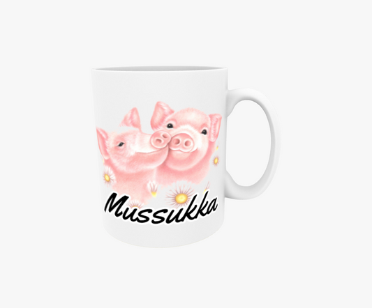 Mussukka / Grispar och blommor - Textmugg