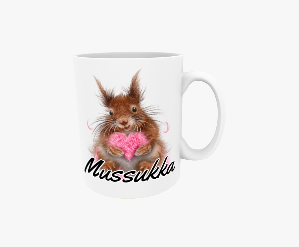Mussukka / Ekorre och Hjärta Kudde - Text Mugg