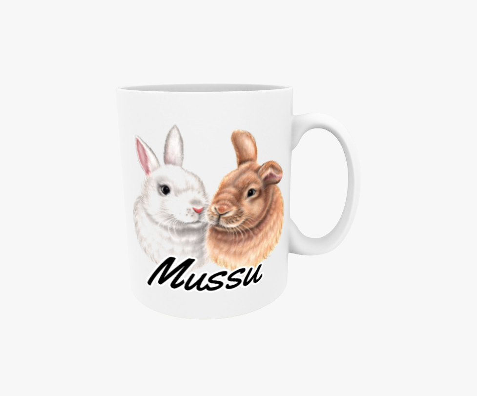 Mussu / Kaninpar Vit och Brun - Textmugg