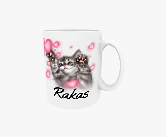 Älskling/Grå Kattunge och Hjärtan - Textmugg