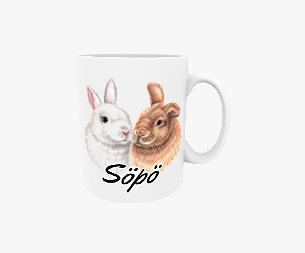 Söt/Kaninpar Vit och Brun - Textmugg