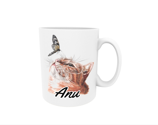 Anu / Red Cat and Butterfly - Name Mug
