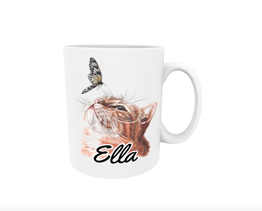Ella / Red Cat and Butterfly - Name Mug