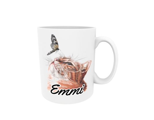 Emmi / Red Cat and Butterfly - Name Mug