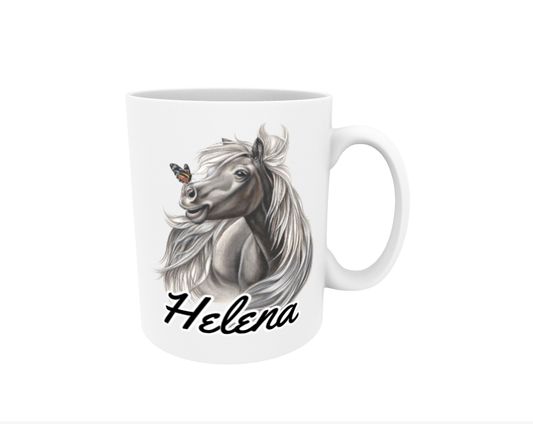 Helena / Black Horse and Butterfly - Name Mug