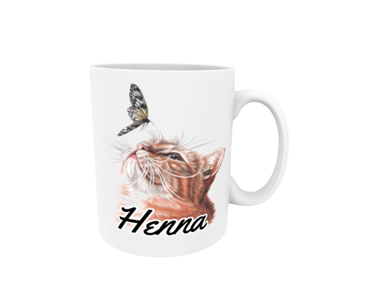 Henna / Red Cat and Butterfly - Name Mug