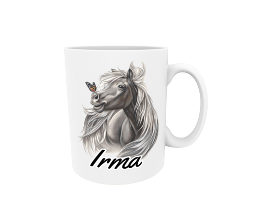 Irma / Black Horse and Butterfly - Name Mug