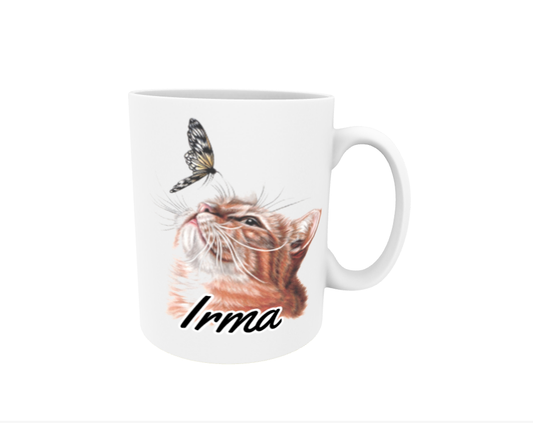 Irma / Red Cat and Butterfly - Name Mug