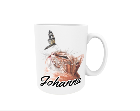 Johanna / Red Cat and Butterfly - Name Mug