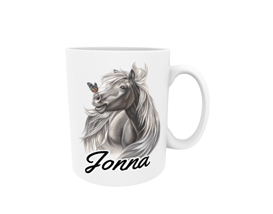 Jonna / Black Horse and Butterfly - Name Mug