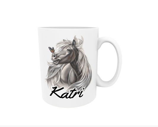 Katri / Black Horse and Butterfly - Name Mug