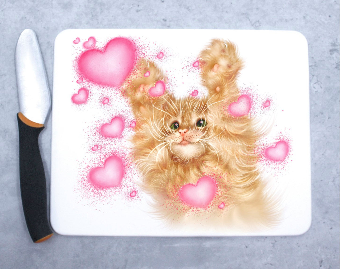 Red Kitten and Hearts Cutting Board (Cat Breeds, Kitty)