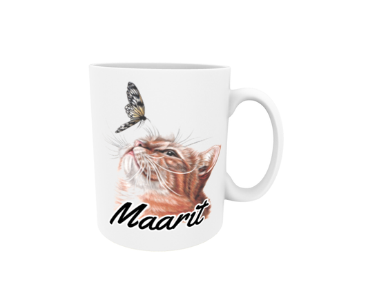 Maarit / Red Cat and Butterfly - Name Mug