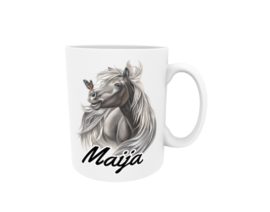Maija / Black Horse and Butterfly - Name Mug