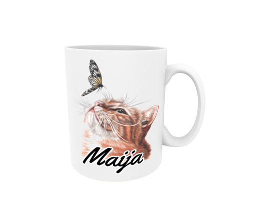 Maija / Red Cat and Butterfly - Name Mug