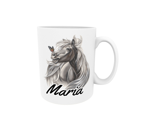 Maria / Black Horse and Butterfly - Name Mug