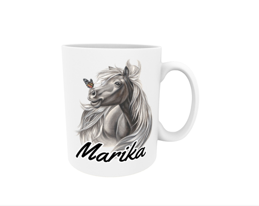 Marika / Black Horse and Butterfly - Name Mug