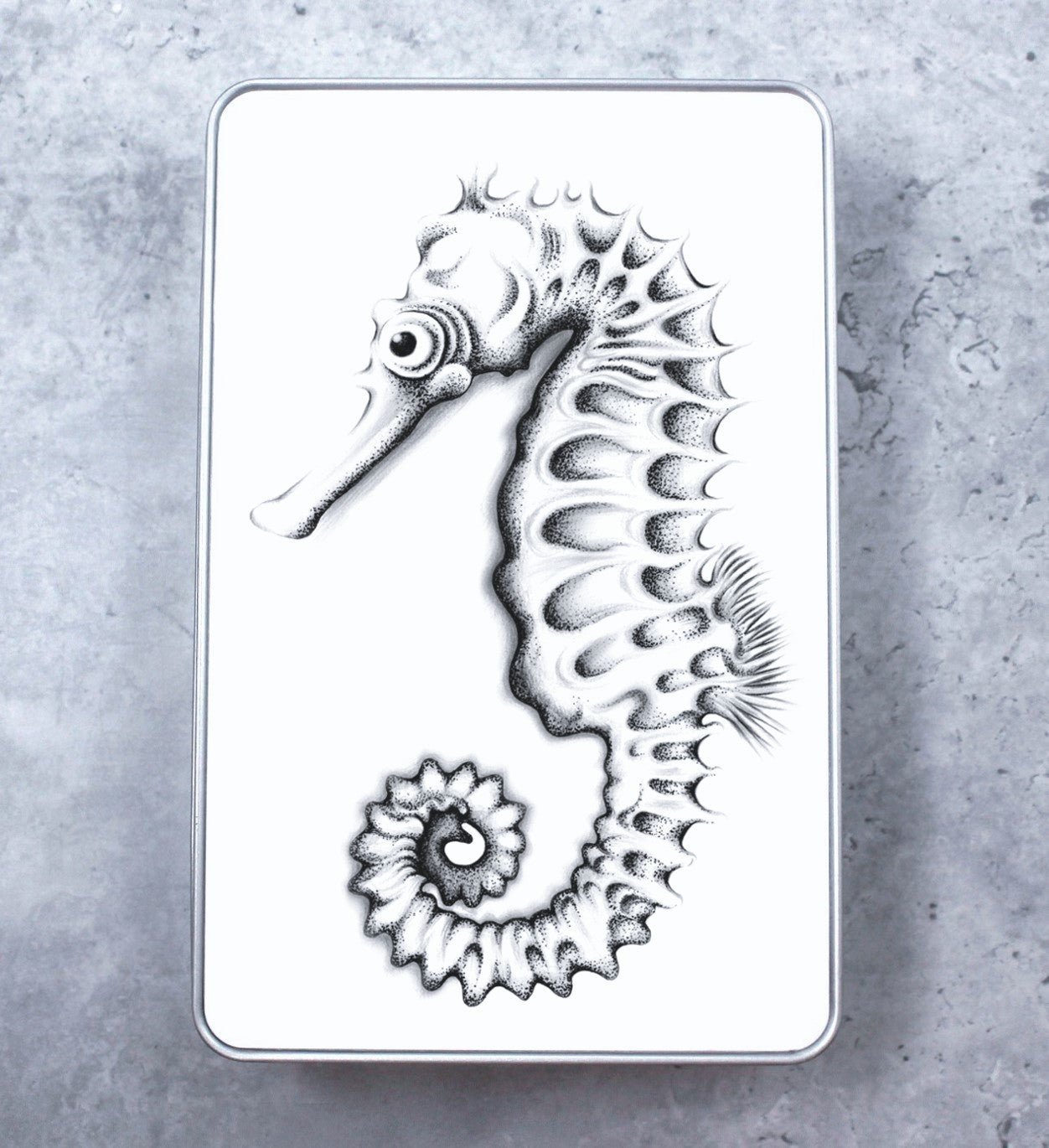 Seahorse Black and White Tin Box
