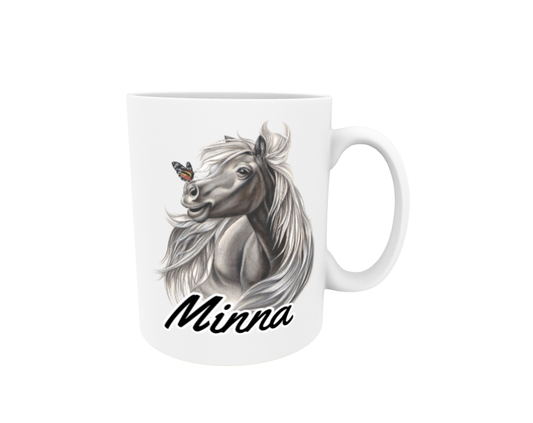 Minna / Black Horse and Butterfly - Name Mug