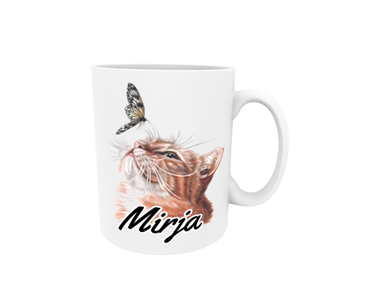Mirja / Red Cat and Butterfly - Name Mug