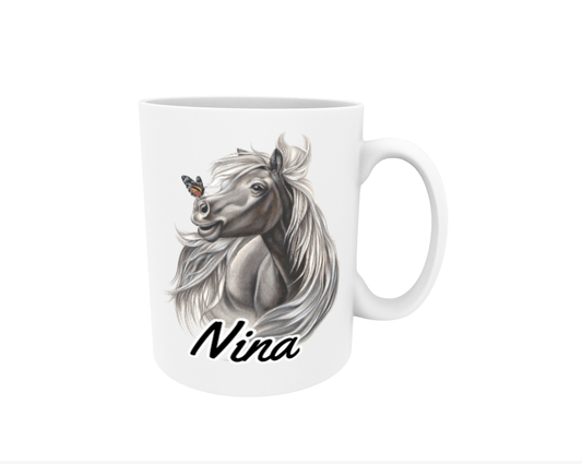 Nina / Black Horse and Butterfly - Name Mug