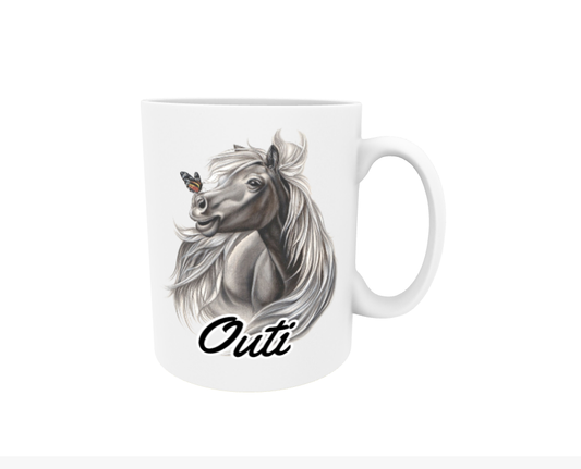 Outi / Black Horse and Butterfly - Name Mug
