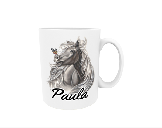 Paula / Black Horse and Butterfly - Name Mug