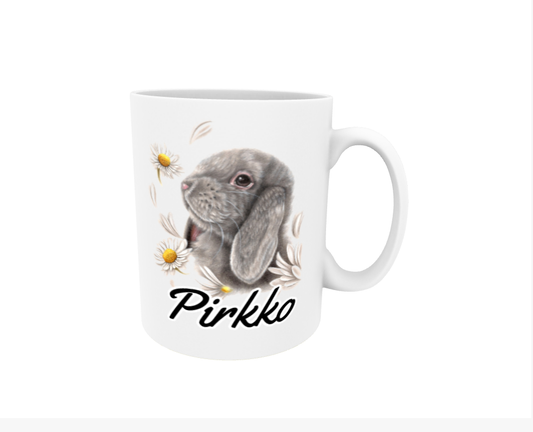 Pirkko / Bunny and Flowers - Name Mug