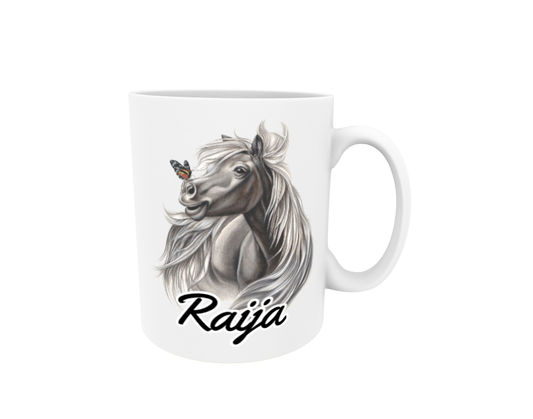 Raija / Black Horse and Butterfly - Name Mug