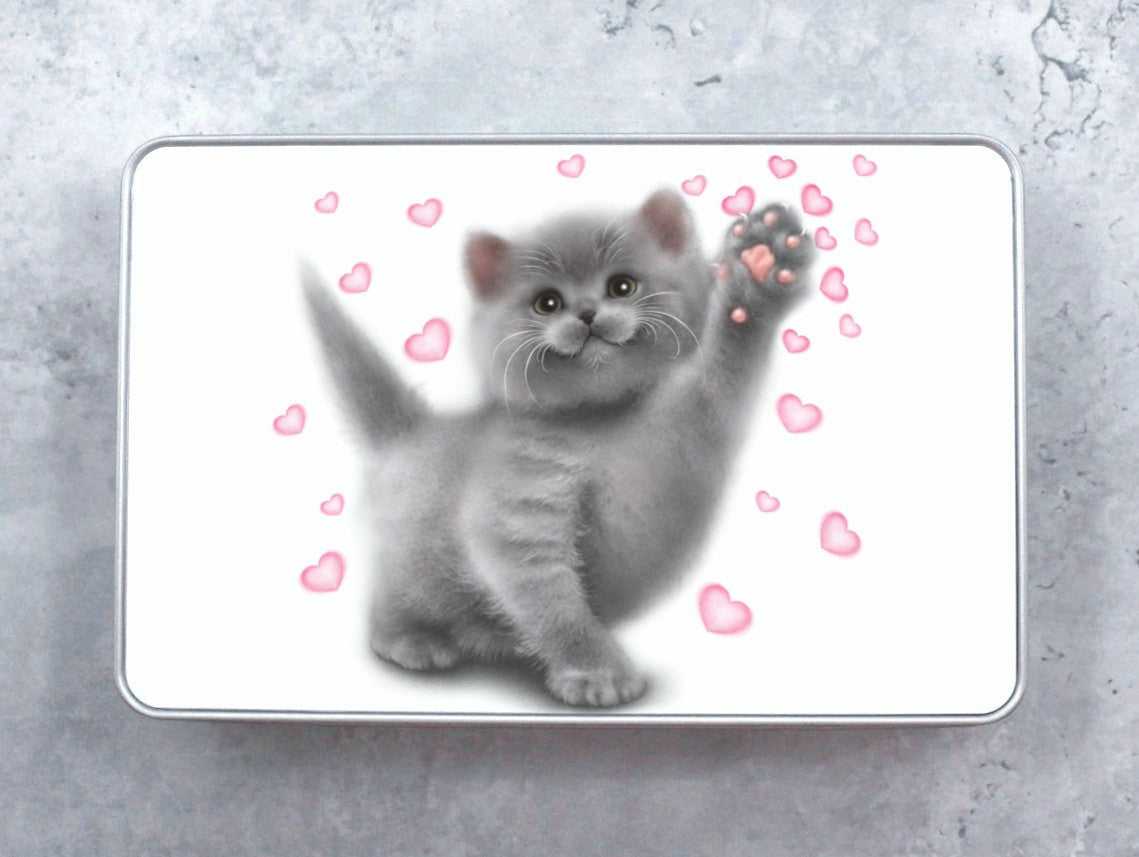 Scottish Fold Puppy and Hearts Tin Box (Cat Breeds, Kitty, Kitten, Friend, For a Friend, Love)